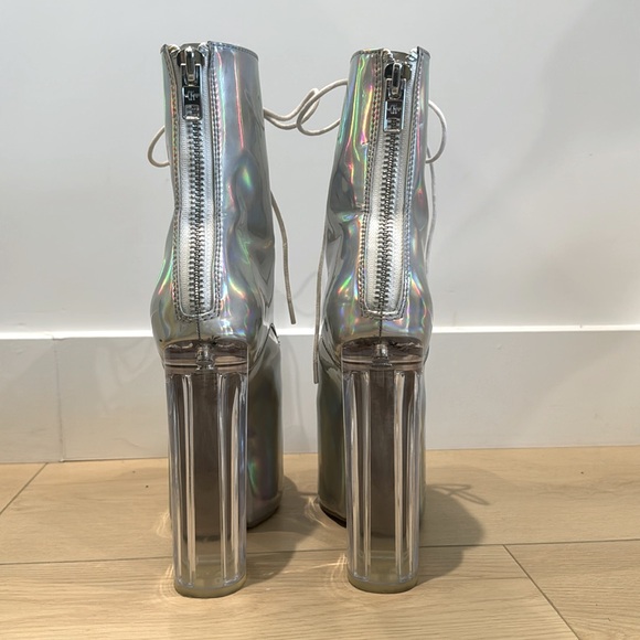 Current Mood Holographic Laced Platform Clear Heeled Boots - Picture 5 of 13